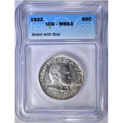 1922 GRANT STAR COMMEM HALF DOLLAR  ICG MS-63
