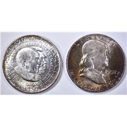 1957-D FRANKLIN HALF & 1983-D WASH/CARV GEM BU