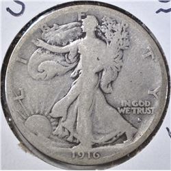 1916-S OBVERSE WALKING LIBERTY HALF, VG