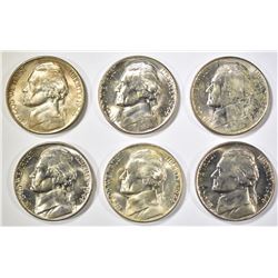 6-GEM BU 1944-D JEFFERSON SILVER NICKELS