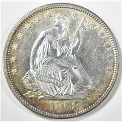1858 SEATED LIBERTY HALF CH BU OLD CLEANING