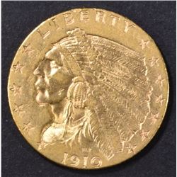 1910 $2.5 GOLD INDIAN AU/BU