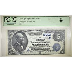 1882 $5 FIRST NATIONAL BANK OF WEBSTER PCGS 60