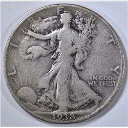 1938-D WALKING LIBERTY HALF DOLLAR, F/VF