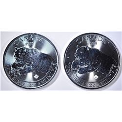 2-BU 2019 CANADA ROARING GRIZZLY 1oz SILVER COINS