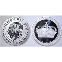 2-DIFFERENT ONE OUNCE .999 SILVER ROUNDS
