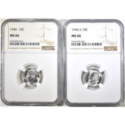 1946 & 1946-S ROOSEVELT DIMES, NGC MS-66