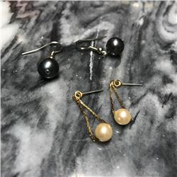 Two Pairs Vintage Gold & Silver Pearl Earrings