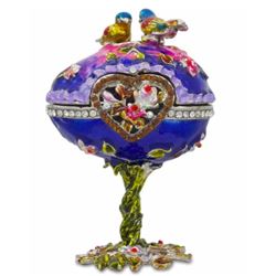 Russian Jeweled Faberge-Style Valentine Love Birds, Trinket Jewel Box Egg