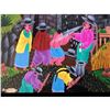 Image 1 : 13 3/4" X 9 3/4" Unframed Painting On Animal Skin-cayo-haitian? Village Scene