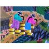 Image 4 : 13 3/4" X 9 3/4" Unframed Painting On Animal Skin-cayo-haitian? Village Scene