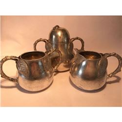 Rare 1870's Silverplate James Tufts Boston Tea Accessories, Caddy, Sugar, Creamer