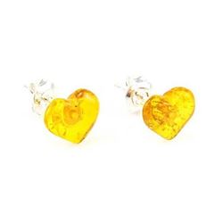 Baltic Sterling Silver Amber Stud Heart Earrings