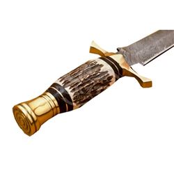 Custom Damascus Steel Stag Horn Hunting Dagger Knife