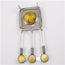 Vintage Egg Yolk Amber & Sterling Silver Modernest Pendant