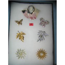 Collection of vintage costume jewelry pins