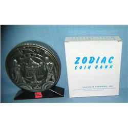 Libra all cast metal Zodiac bank with original box