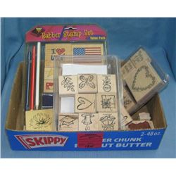 Box full of craft and decorative rubber stamps