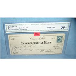 Int. Bank of Chicago bank check dated February 1876