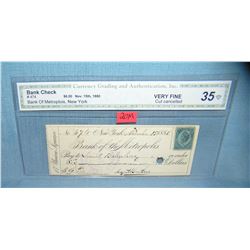 Bank of Metropolis NY bank check dated Nov 15, 1880