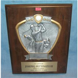 High quality golfing presentation plaque
