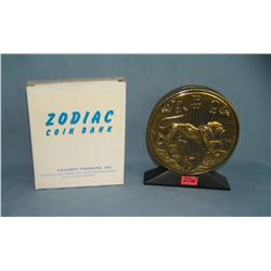 Leo all cast metal Zodiac bank with original box