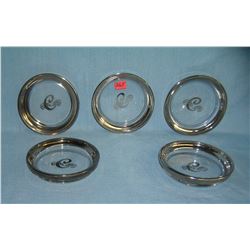 Silver overlay on glass 5 piece vintage coaster set