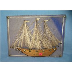 Folk art sailing ship all wood and brass