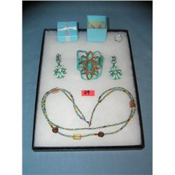 Tray lot of turquoise costume jewelry