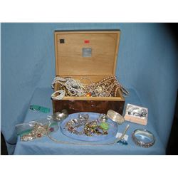 Large estate box full of vintage and costume jewelry