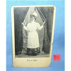 "It's a girl!" antique photographic post card