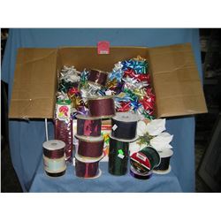 Box full of ribbons, bows and holiday accessories