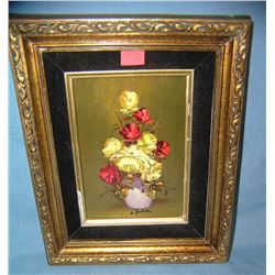 Vintage floral oil on canvas painting artist signed A.