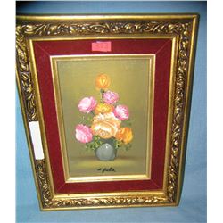 Vintage floral oil on canvas painting artist signed A.