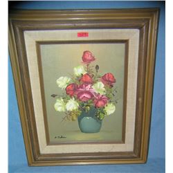 Vintage floral oil on canvas painting artist signed A.