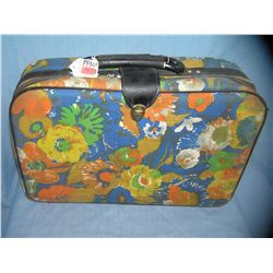 Vintage 1960's floral pattern canvas carryon luggage