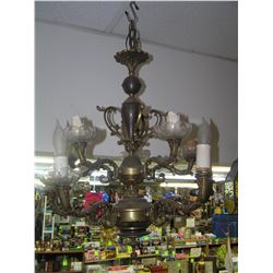 Large antique brass and crystal chandelier