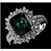 Image 2 : 3.35 ctw Green Tourmaline and Diamond Ring - 14KT White Gold