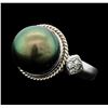 Image 1 : Tahitian Pearl and Diamond Ring - 14KT White Gold