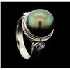 Image 4 : Tahitian Pearl and Diamond Ring - 14KT White Gold