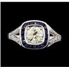 Image 2 : 1.05 ctw Diamond And Sapphire Ring - 18KT White Gold