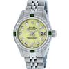 Image 2 : Rolex Ladies Stainless Steel Yellow Diamond & Emerald Datejust Wristwatch