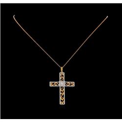 0.55 ctw Diamond Cross Pendant with Chain - 18KT Rose and White Gold