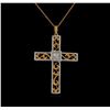 Image 2 : 0.55 ctw Diamond Cross Pendant with Chain - 18KT Rose and White Gold