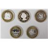 Image 2 : FIVE MISCELLANEOUS SILVER CASINO TOKENS
