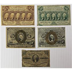 FIVE PCS. FRACTIONAL CURRENCY: