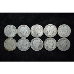 Lot of 10 Barber Quarter Dollars, Grade with Photos