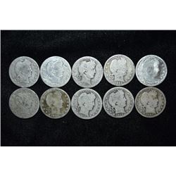 Lot of 10 Barber Quarter Dollars, Grade with Photos