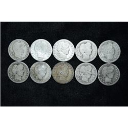 Lot of 10 Barber Quarter Dollars, Grade with Photos