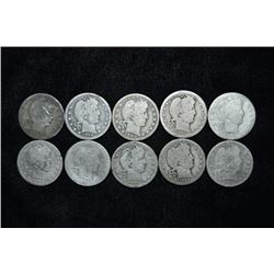 Lot of 10 Barber Quarter Dollars, Grade with Photos